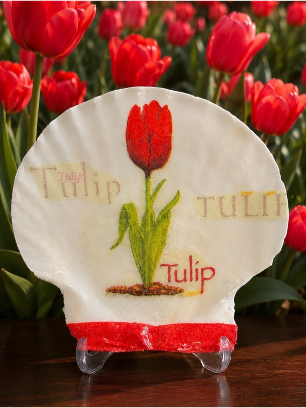 Handmade Tulip Decorative Plate - Red Tulip Design
